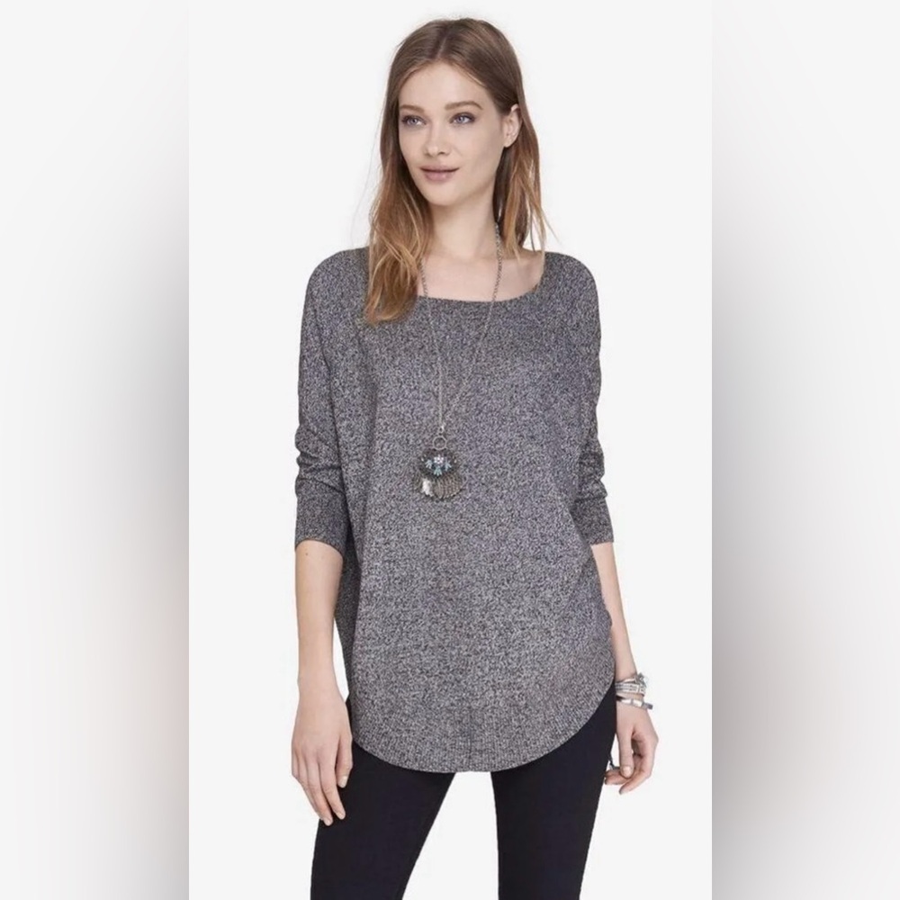 Express Circle Tunic Sweater Heathered Black White Slouchy Small Oversized